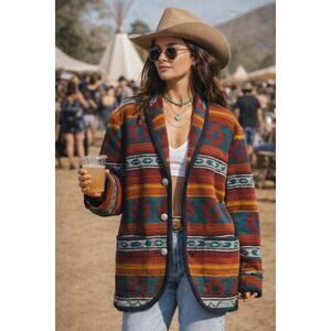 Vintage Woolrich Heritage Southwestern Wool Oversized Blazer Large Coat Rust